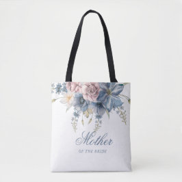 Tote Bag Mariage élégant bleu Dusty et floral Mauve