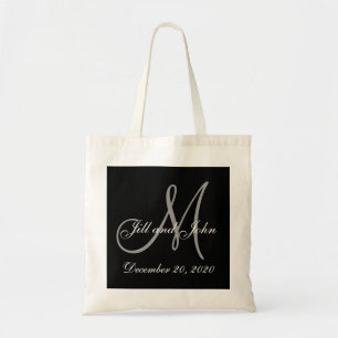 Tote Bag Mariage élégant gris noir de monogramme
