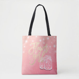 Tote Bag Mariage Faveurs Fleur Fille Mason Jar String lumiè