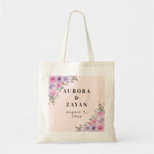 Tote Bag Mariage Floral Aquarelle Rose Élégant