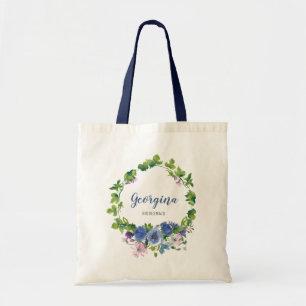 Tote Bag Mariage floral bleu Girly personnalisé d'aquarelle