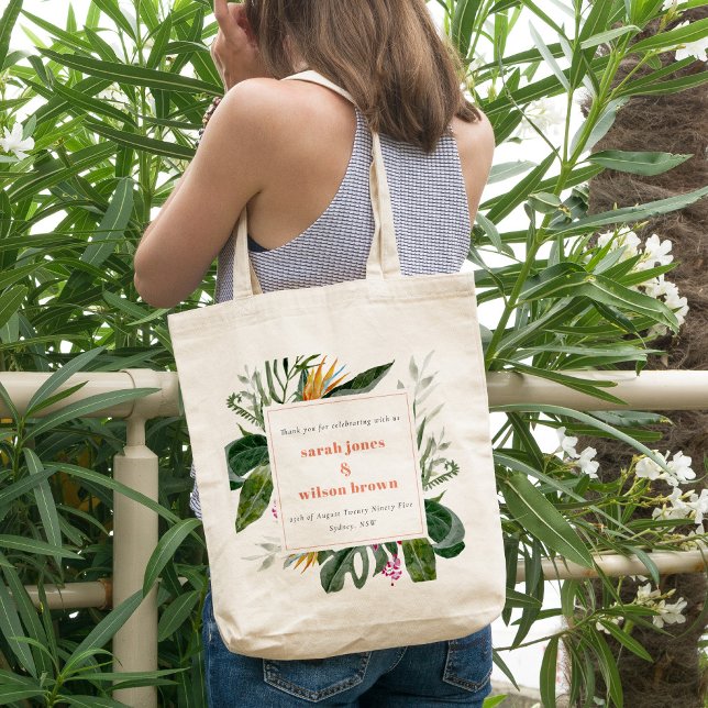 Tote Bag Mariage floral tropical vibrant Peach Blush Boho (Créateur téléchargé)
