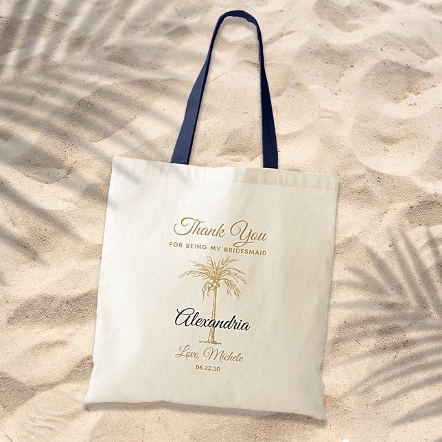 Tote Bag Mariage Merci de la marine Blue Gold Palm Tree (Créateur téléchargé)