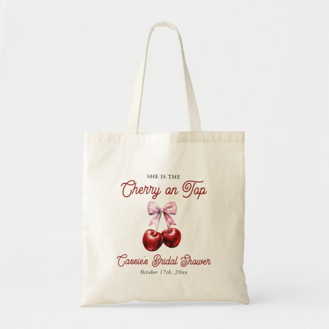 Tote Bag Mariage Moderne Cerise Sur Le dessus Rose Rose Fêt (Devant)