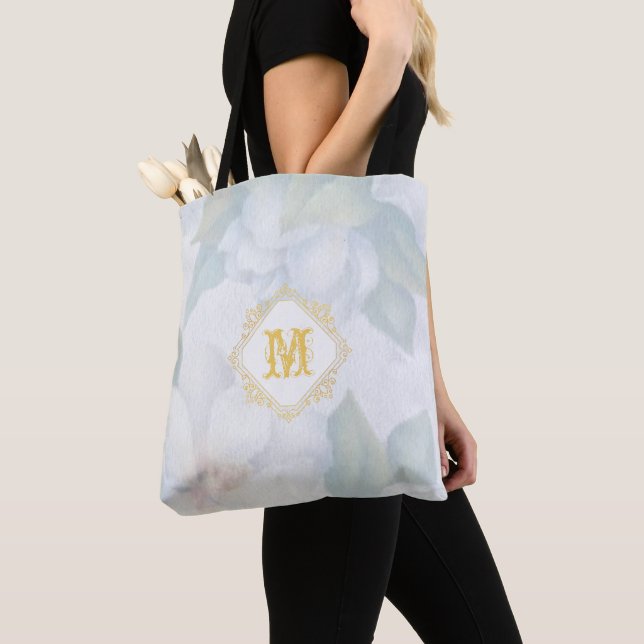 Tote Bag Mariage Monogrammé Floral Brossé Faveur (De près)