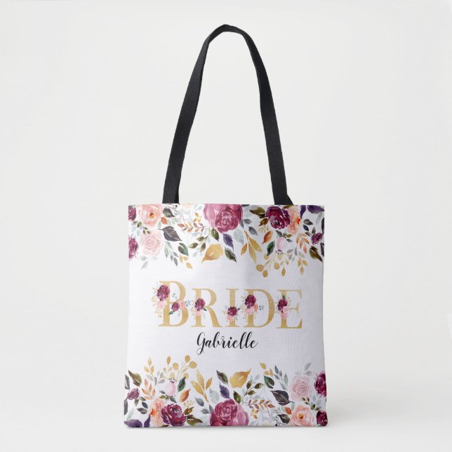Tote Bag Mariage Or Bourgogne Blush Floral (Devant)