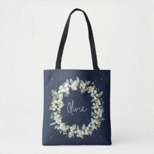 Tote Bag Mariage personnalisé Navy Snowberry+Eucalyptus