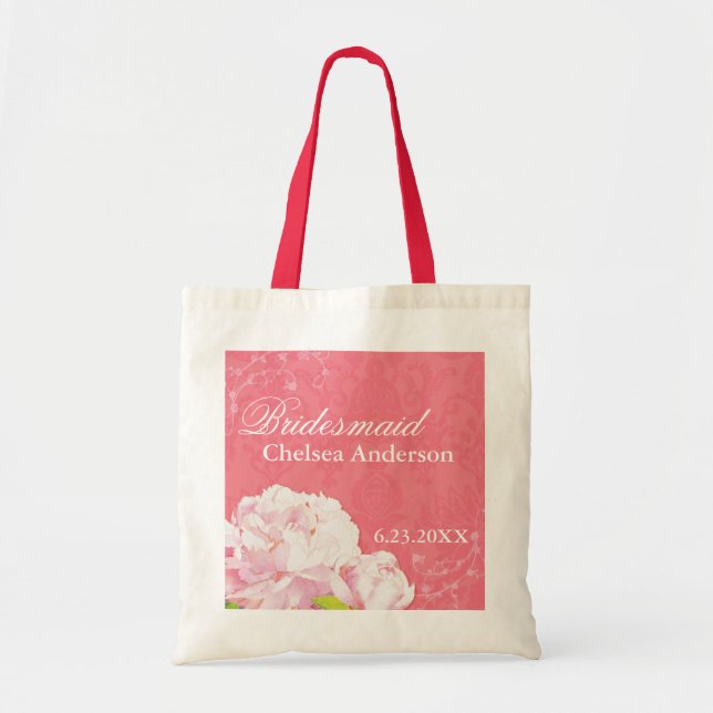 Tote Bag Mariage Pink Peony Customisé (Devant)