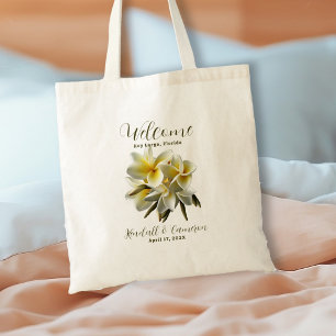 Tote Bag Mariage Plumeria Jaune Bienvenue Personnalisé