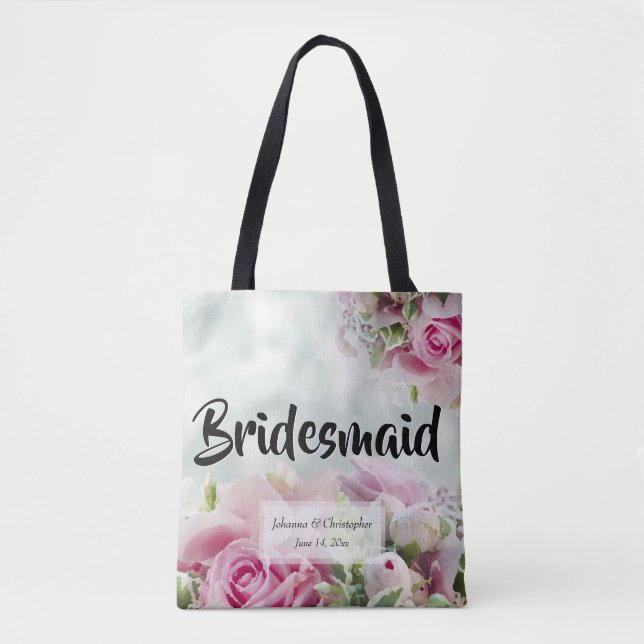 Tote Bag Mariage rose floral élégant de demoiselle (Devant)