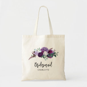 Tote Bag Mariage Script Floral Violet Aquarelle Demoiselle