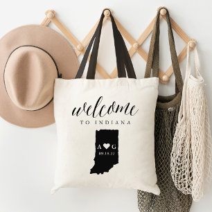 Tote Bag Mariage Silhouette de l'état de l'Indiana Bienvenu