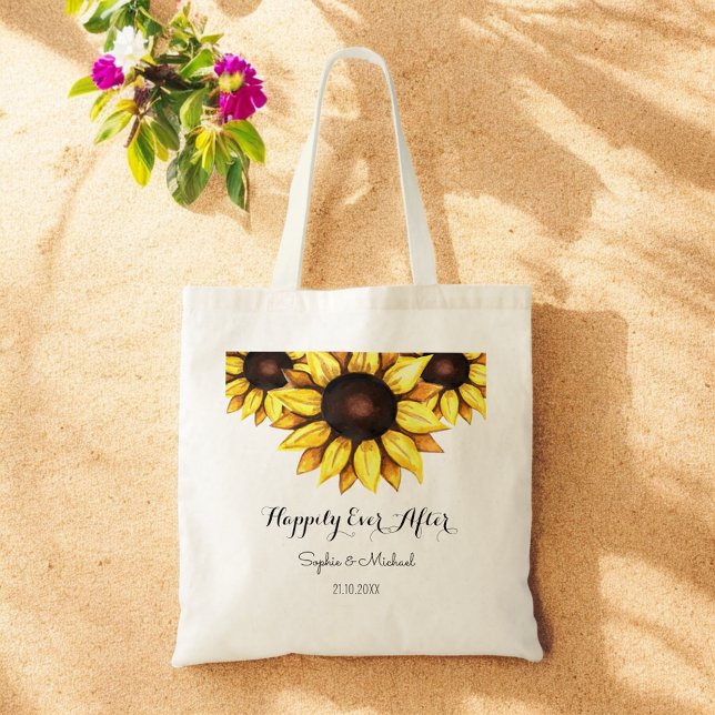 Tote Bag Mariage Tournesol Heureux Jusqu'à La Fin Floral (Créateur téléchargé)