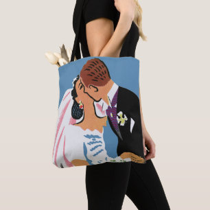 Tote Bag Mariage Vintage, jeunes mariés s'embrassant