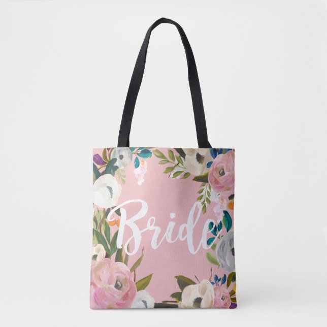 Tote Bag Mariée Brossé Floral Soirée de mariage rose (Devant)