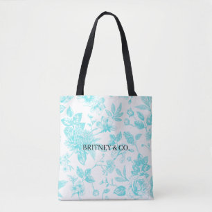 Tote Bag Mariée & Co. Toile Florale Sarcelle Personnalisée