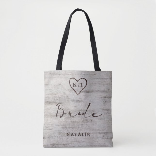 Tote Bag Mariée de monogramme de Birch Rustique (Devant)