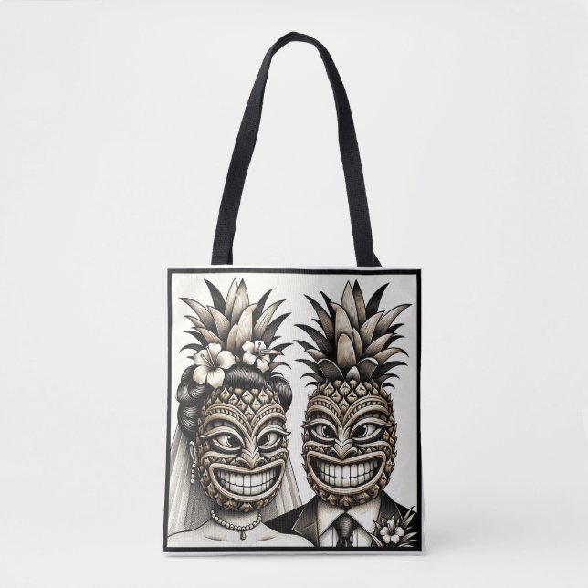 Tote Bag Mariée et fille Aloha Pineapple Tiki Mariage princ (Devant)