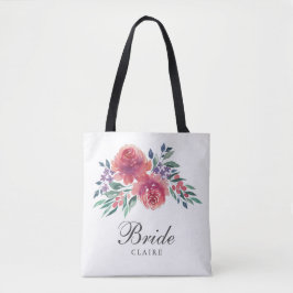 Tote Bag Mariée florale aquarelle romantique