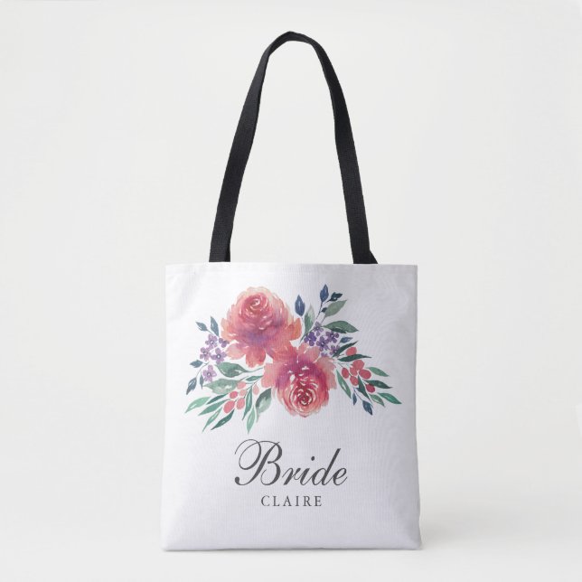 Tote Bag Mariée florale aquarelle romantique (Devant)