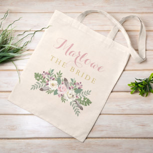 Tote Bag Mariée Florale Bohème Rose Poussiéreuse Botanique