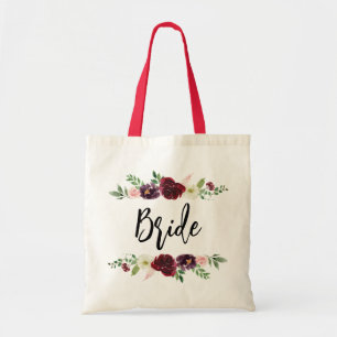Tote Bag mariée florale bordeaux et rousse
