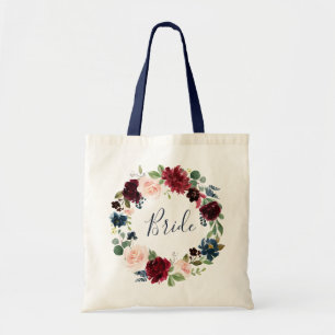 Tote Bag mariée florale marine bordeaux