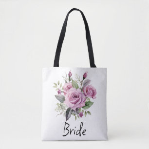 Tote Bag Mariée florale violette Rose Mariage élégant
