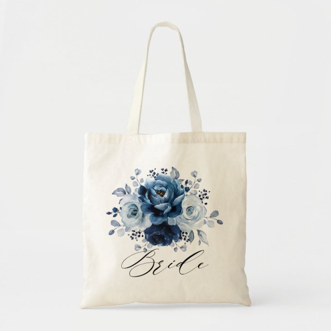 Tote Bag Mariée Mariage botanique de la marine d'ardoise bl (Devant)