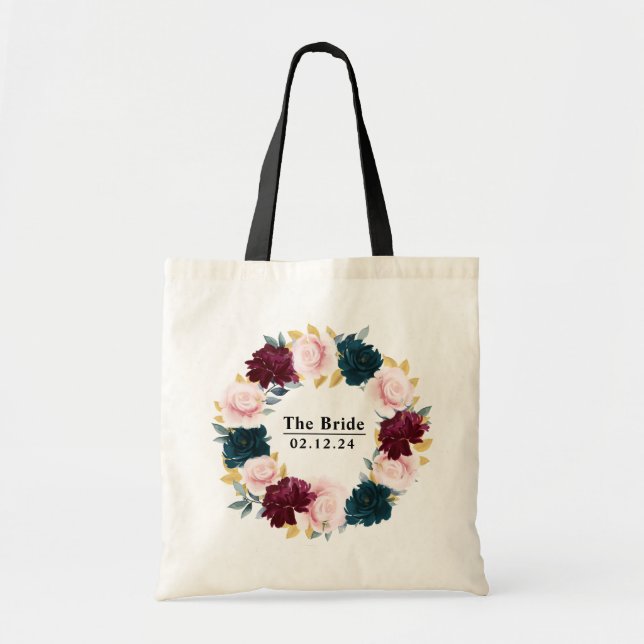 Tote Bag Mariée personnalisée Elegant Blush rose Floral (Devant)