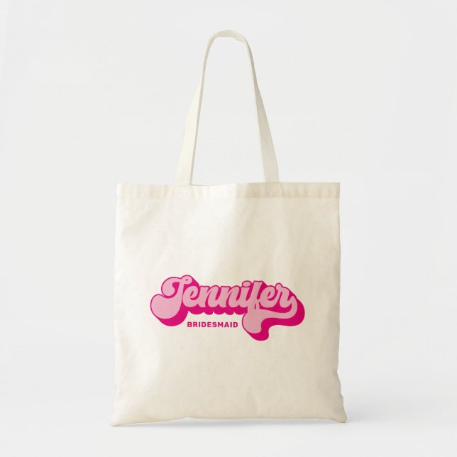 Tote Bag Mariée Rose Foncé Style Rétro Nom Personnalisé (Devant)