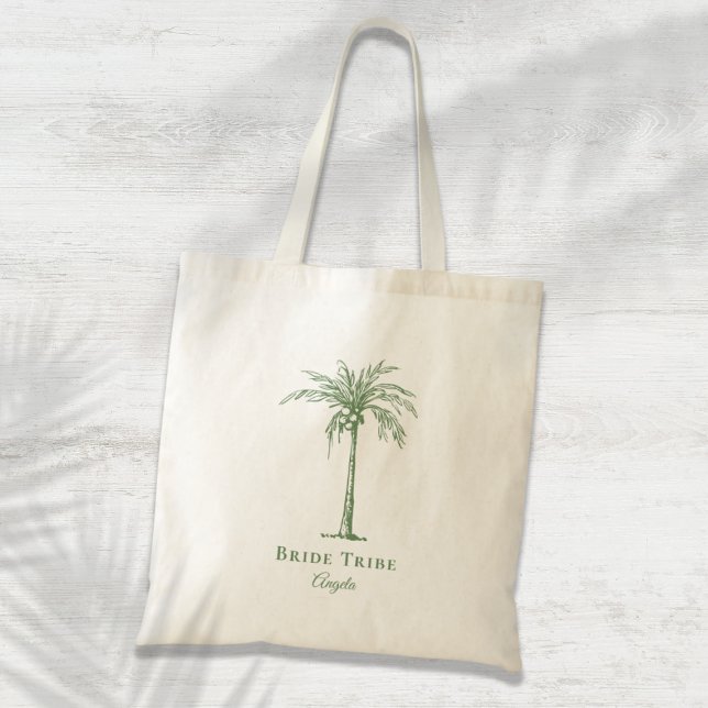 Tote Bag Mariée Tribe Sage Green Tropical Palm Tree Custom (Bride Tribe Sage Green Tropical Palm Tree Custom Tote Bag)