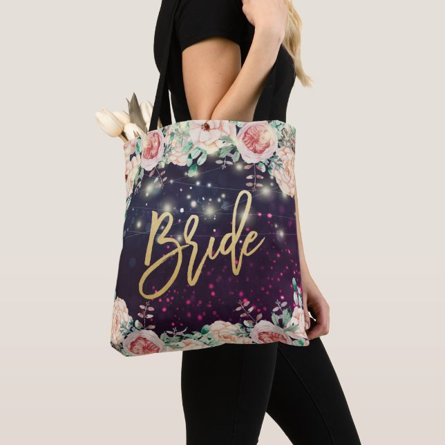 Tote Bag Mariées mariages Bourgogne Chic Floral Purple Éper (De près)