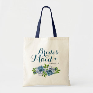 Tote Bag Marine Blue Floral Brides Maid
