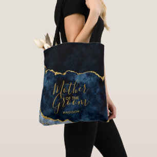 Tote Bag Marine Blue & Gold Foil Agate Mère de la chambre