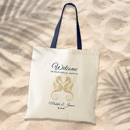 Tote Bag Marine Blue Gold Seahors Mariage Bienvenue