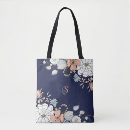 Tote Bag Marine Blush Pink Floral Personnalisé