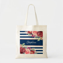 Marine Burgundy Aquarelle Florale Monogrammes rayu