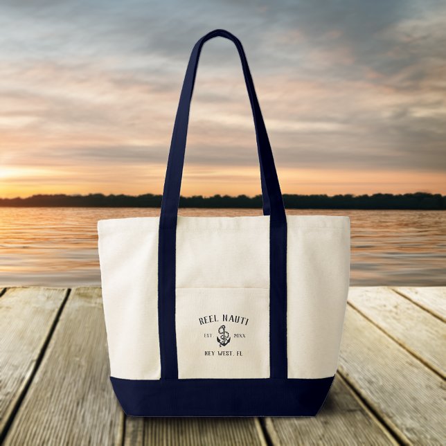 Tote Bag Marine Nautique Bleu Rustique Ancre Personnalisé N (Créateur téléchargé)
