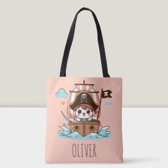 Tote Bag Marine Pirate mignonne Capitaine Kid et navire (Créateur téléchargé)
