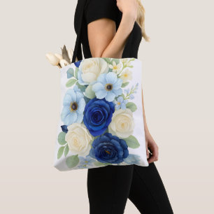 Tote Bag Marine Royal Bue Mariage Aquarelle couleur ivoire 
