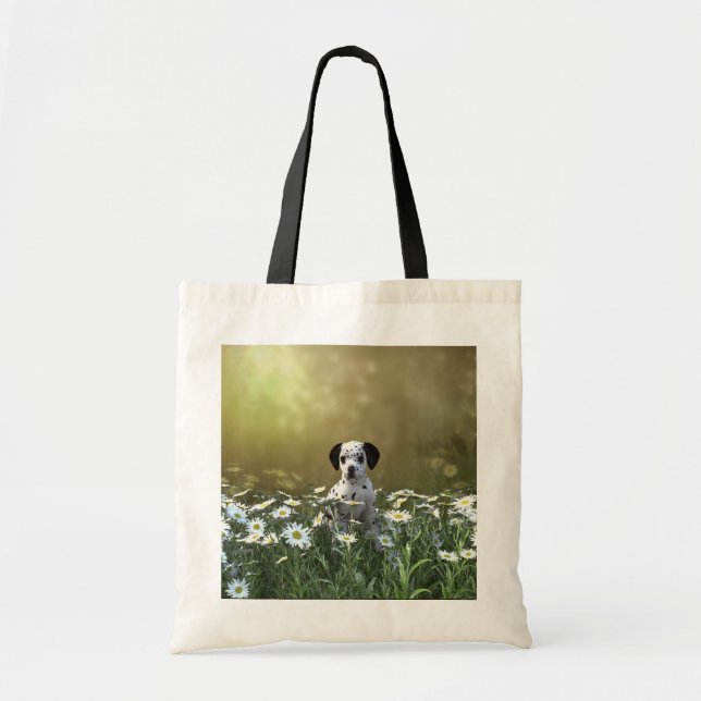 Tote Bag Marionnette dalmate mignonne dans les marguerites (Devant)