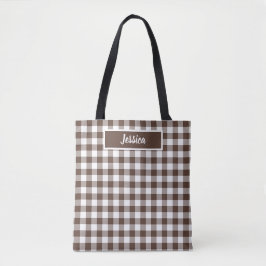 Tote Bag Marron Chocolat Carreaux Vichy Couleur Rétro