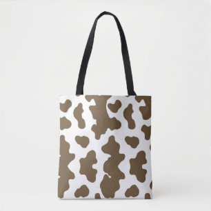 Tote Bag Marron rustique & Impression de vache blanche Cou