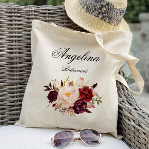 Tote Bag Marsala burgundy floral Demoiselle d'honneur Perso