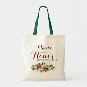 Tote Bag Marsala Rouge Floral Maid of Honor