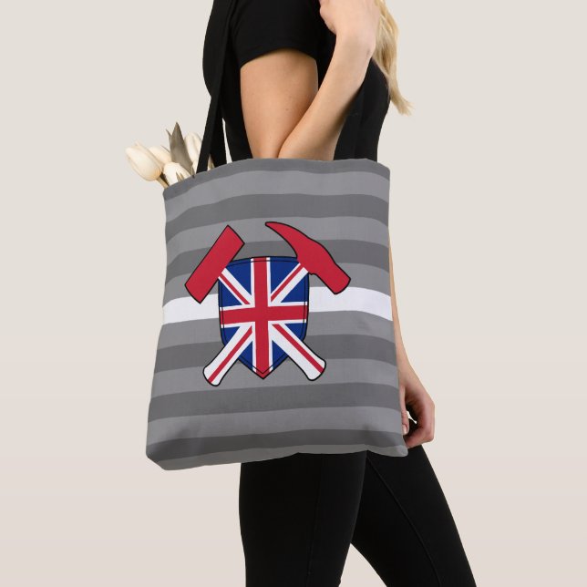 Tote Bag Marteau de rock et logo Union Jack du géologue (De près)