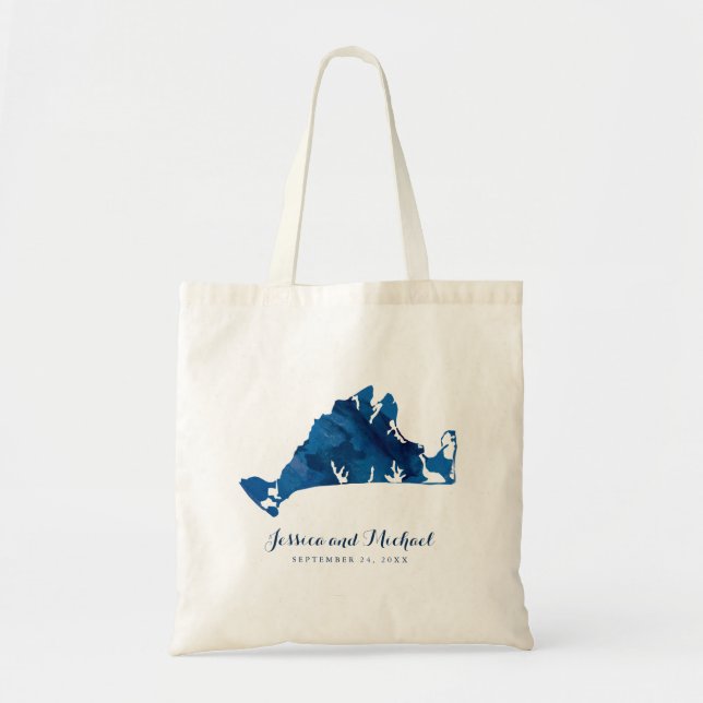 Tote Bag Marthas Vineyard Blue Peint Carte Mariage Invité (Devant)