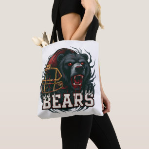 Tote Bag Mascotte d'ours de football en colère Casque rouge