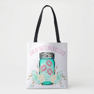 Tote Bag Mason fleur de jarre et baiser papillon mignon ros